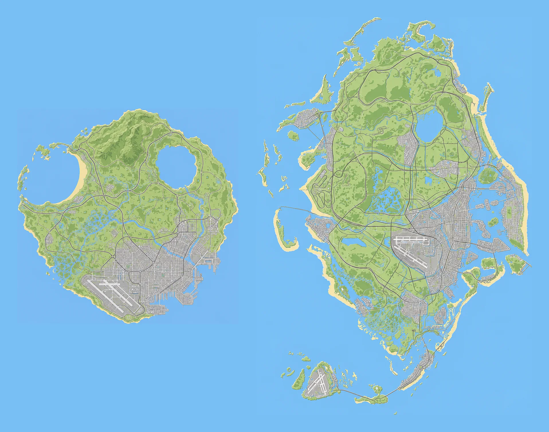 The GTA 6 map next to the GTA 5 map at the same scale